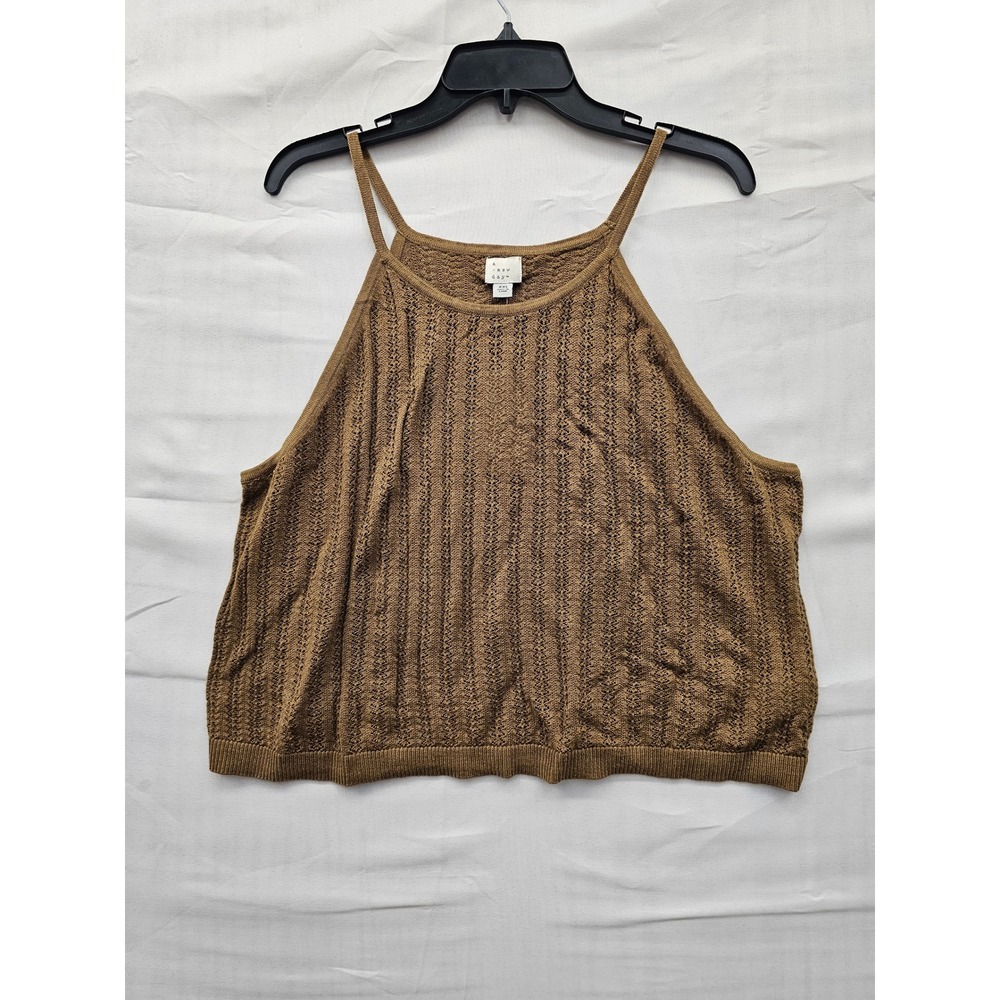 A New Day Brown Pointelle Knit High Neck Halter Tank‎ Top XXL NWT 018142531